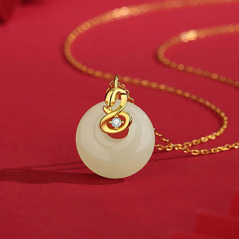 925 Sterling Silver Hetian Jade Year Of The Snake Peace Buckle Blessing Necklace Pendant