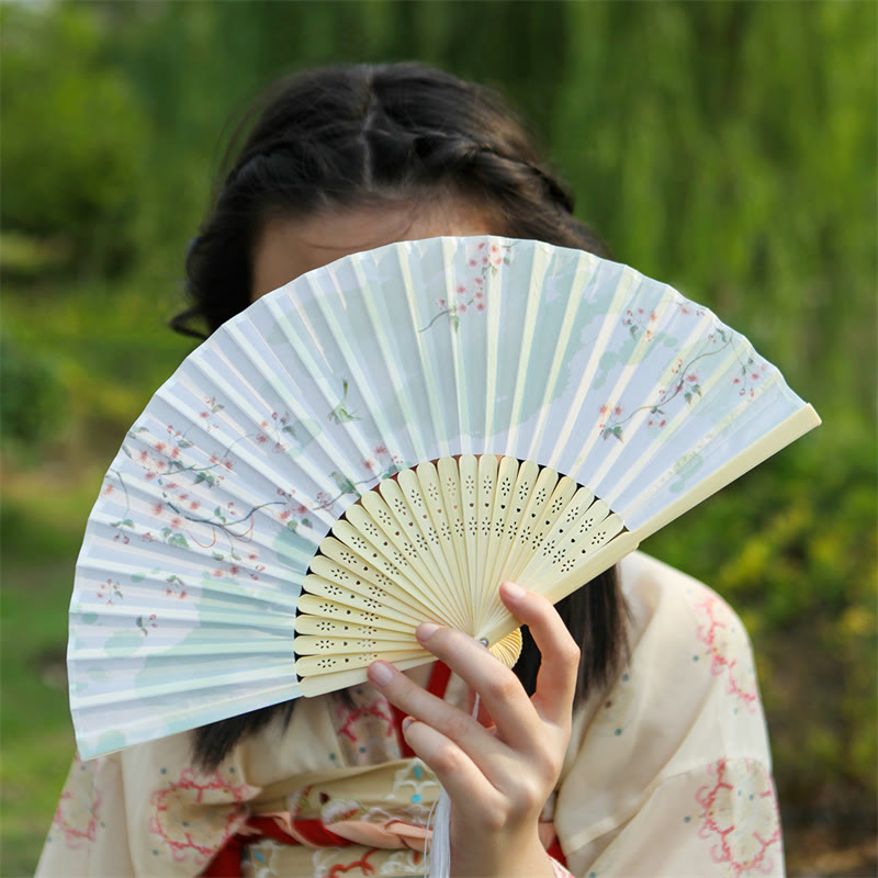Classic Birds Singing Flowers Handheld Bamboo Folding Fan