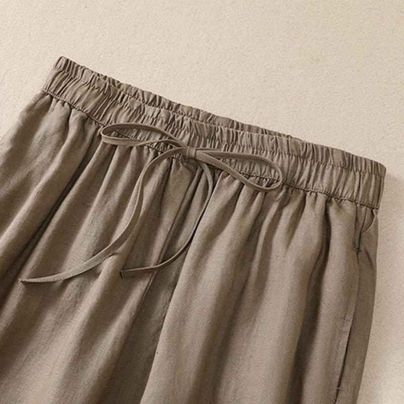 Pure Color Drawstring Frog-Button Cotton Linen Women's Harem Pants With Pockets