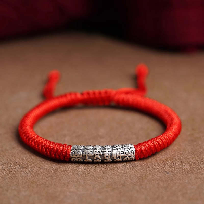 Handmade 999 Sterling Silver Peace and Good Fortune Om Mani Padme Hum Luck?Rope Bracelet