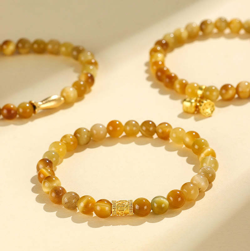 Tiger Eye Fu Character Bamboo Koi Fish Lotus Om Mani Padme Hum Protection Bracelet