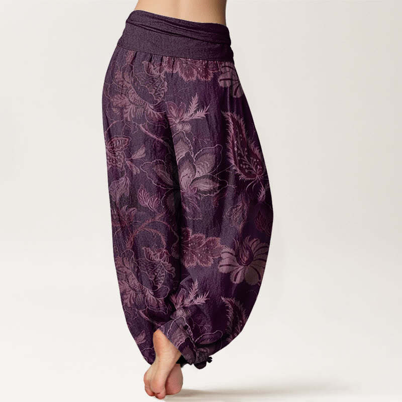 Casual Floral Leaves Women's Elastic Waist Harem Pants