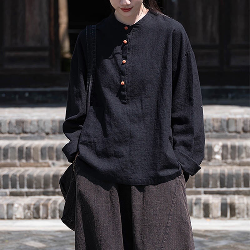 Solid Color Loose Button Blouse Long Sleeve Shirt Top