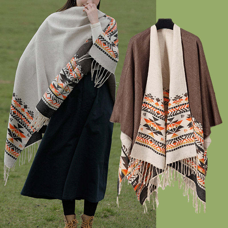 Tibetan Shawl Colorful Geometry Winter Cozy Travel Scarf Wrap