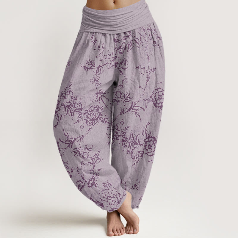 Flowers Pattern Women's Elastic Waist Harem Pants