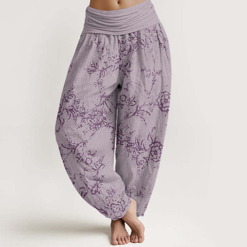 Flowers Pattern Women's Elastic Waist Harem Pants