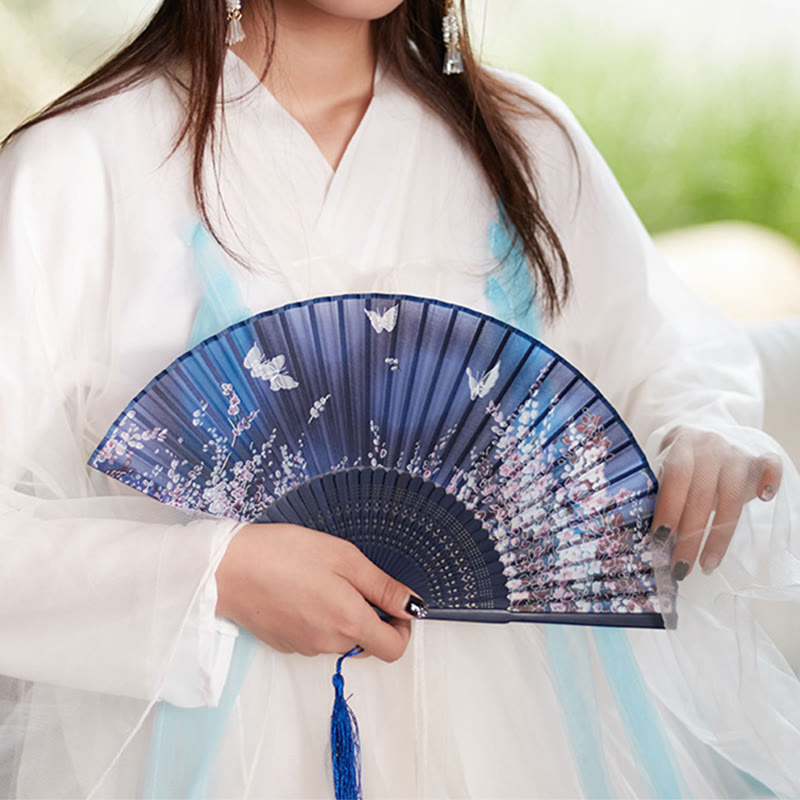 Butterfly Flowers Handheld Bamboo Folding Fan