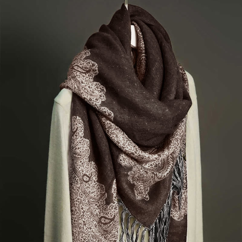 Tibetan Cashew Jacquard Colorful Flower Print Tassels Shawl Fall Winter Soft Warm Scarf Wrap