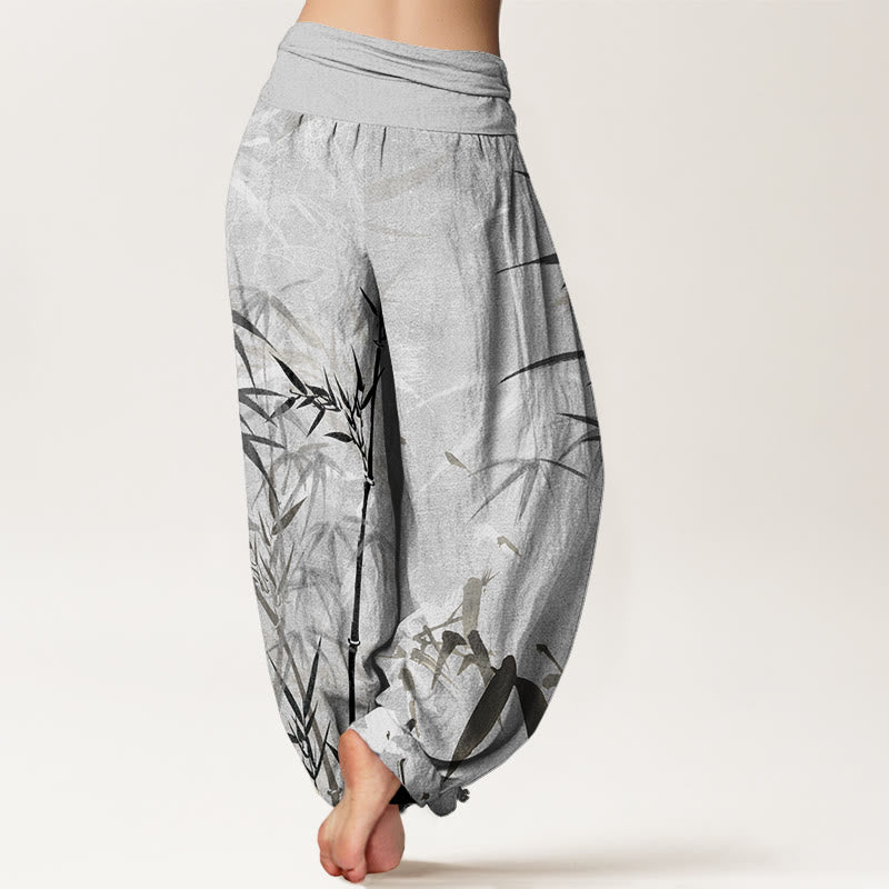 Casual Bamboo Leaves Women's Elastic Waist Harem Pants