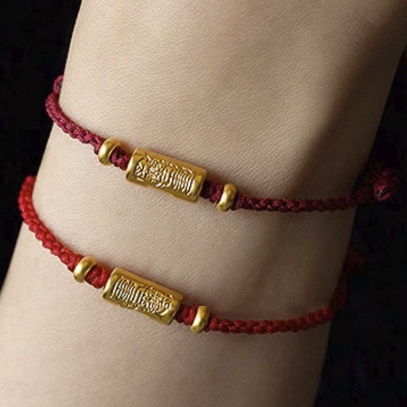 999 Gold Good Luck Amulet Carved Design Handmade Strength?Braided Rope Bracelet