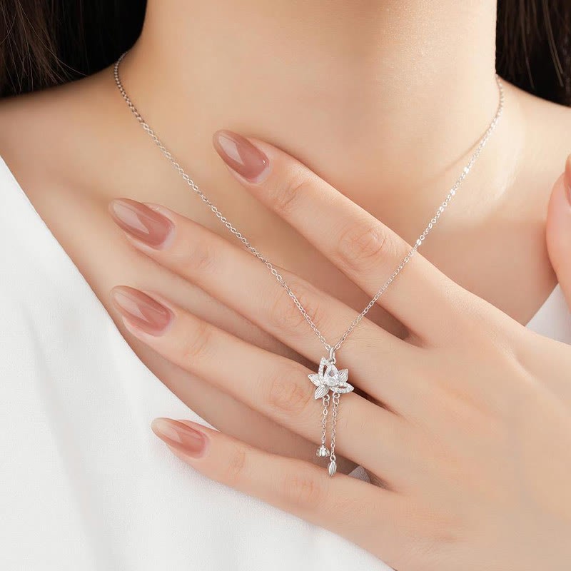 925 Sterling Silver Lotus Zircon Enlightenment Necklace Pendant