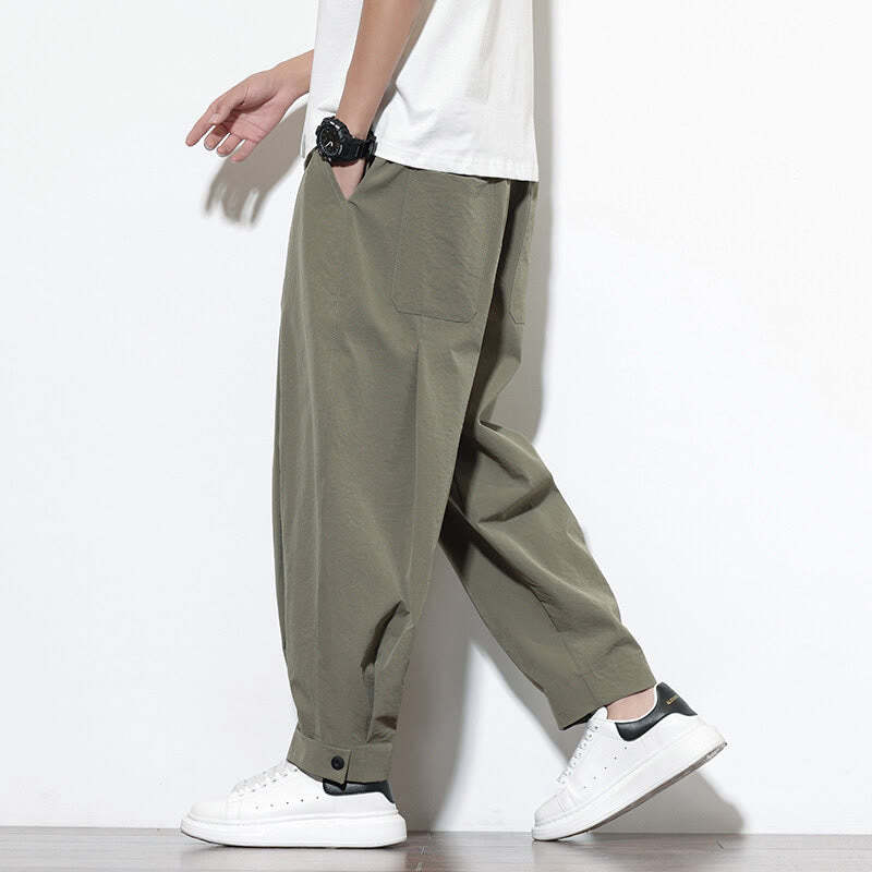 Casual Solid Color Drawstring Men's Harem Pants With Pockets