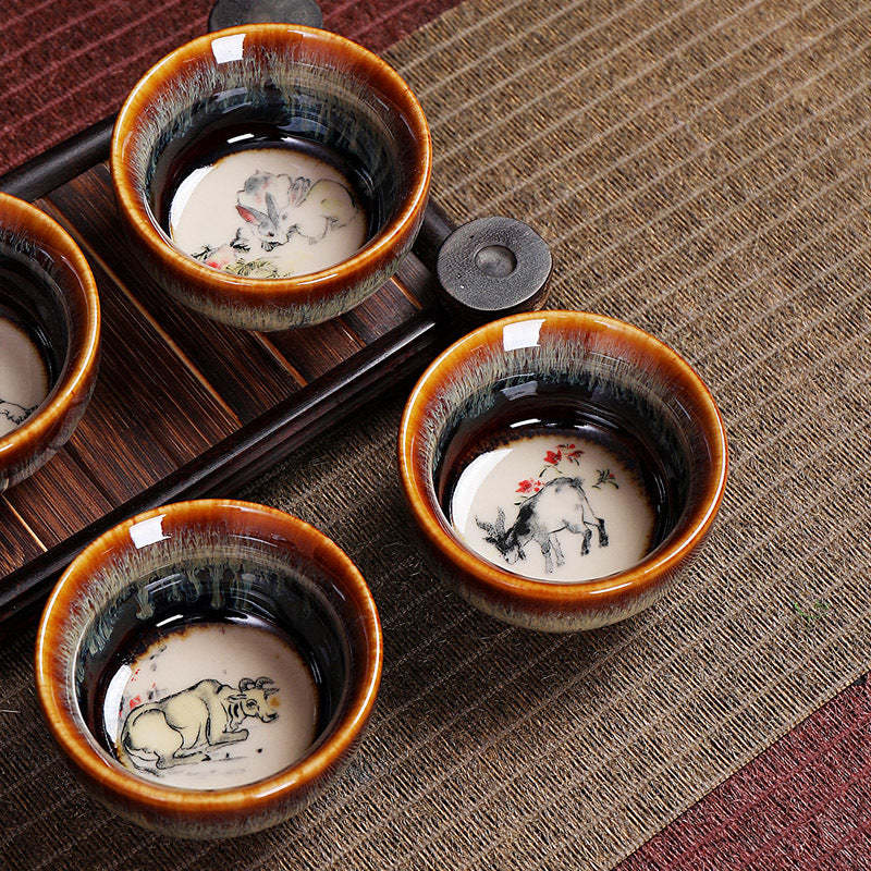 12 Chinese Zodiac Pattern Ceramic Teacup Kung Fu Jian Chinese Zhan Tea Cup 73ml