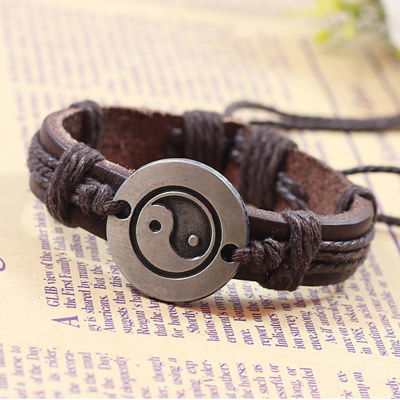 Retro Yin Yang Leather Harmony String Bracelet