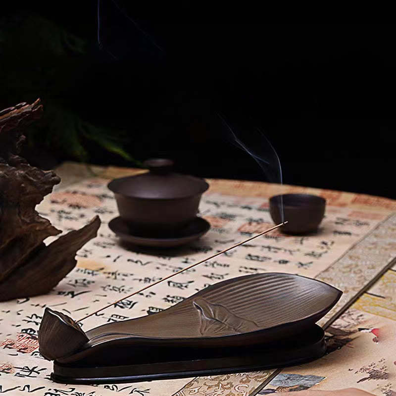 Lotus Pod Zen Healing Brown Ceramic Stick Incense Burner Decoration