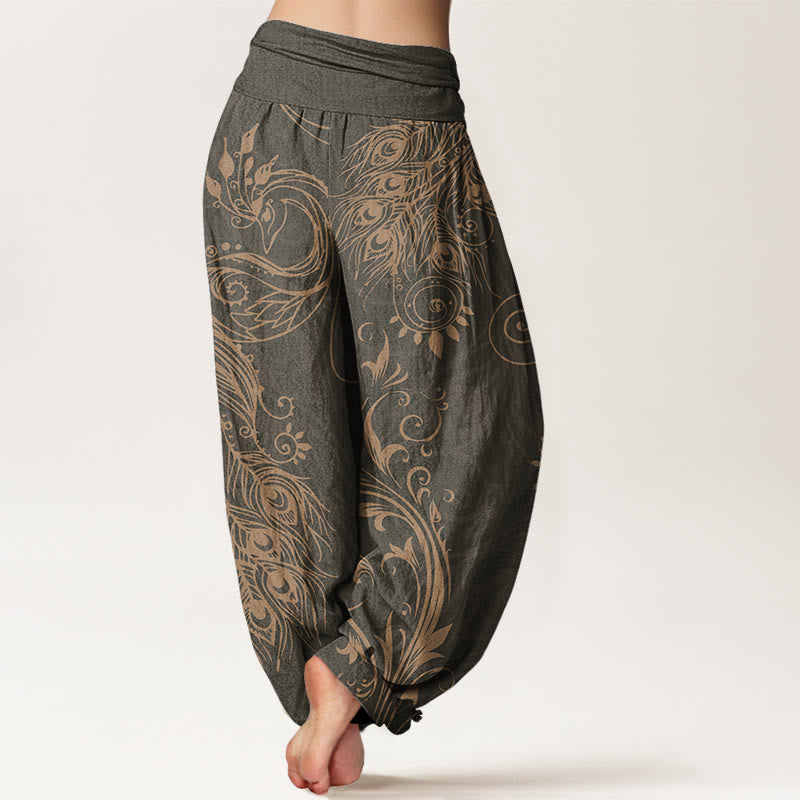 Casual Peacock Design Women's Elastic Waist Harem Pants