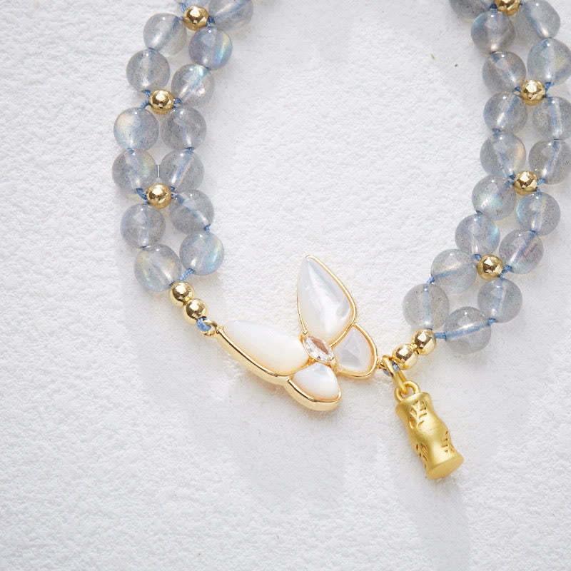 Natural Moonstone Butterfly Bamboo Healing String Bracelet