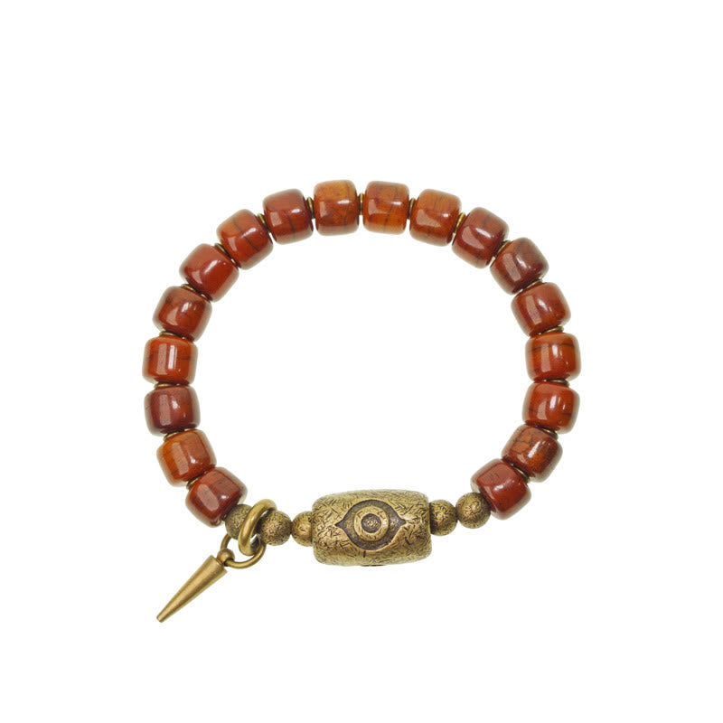 Yak Bone Dzi Shape Copper Cone Pendant Strength Bracelet
