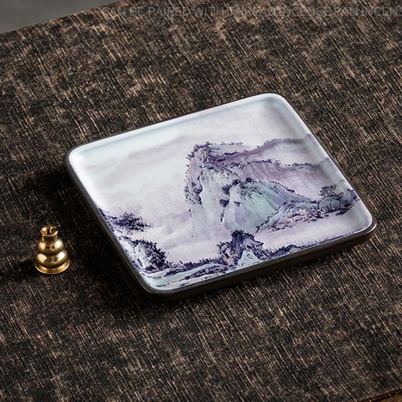 Mountain Lake Flower Leaf Healing Ceramic Plate Tray Stick Incense Burner Decoration