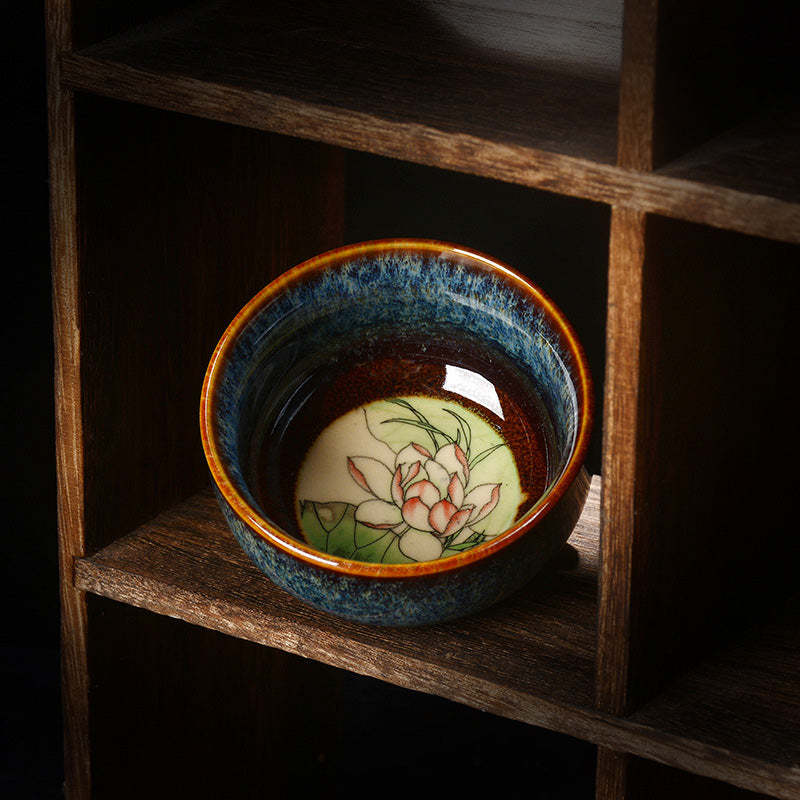 Lotus Dragon Phoenix Koi Fish Chinese Jianzhan Ceramic Teacup Kung Fu Tea Cup 110ml