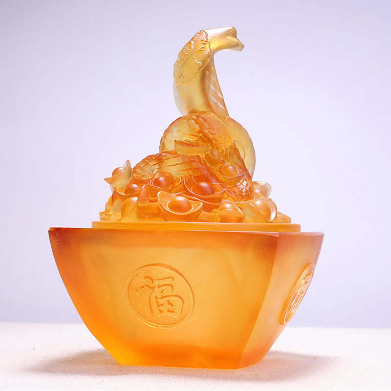 Year Of The Snake Fu Character Ingot Copper Coins Liuli Art Piece Home Decoration