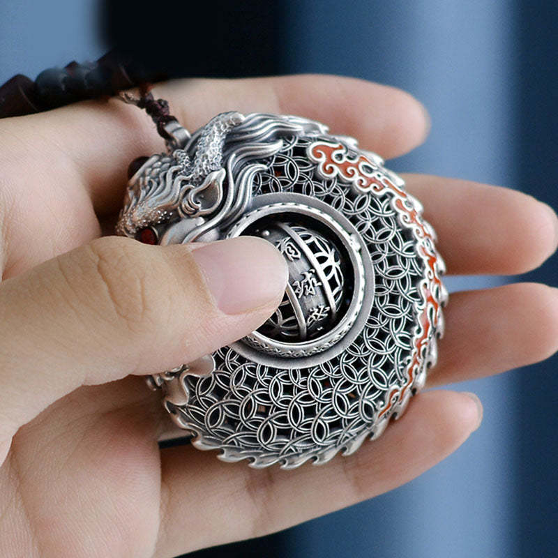 999 Sterling Silver Year of the Dragon Rotatable Ball Five Elements Copper Coin Strength Hanging Decoration
