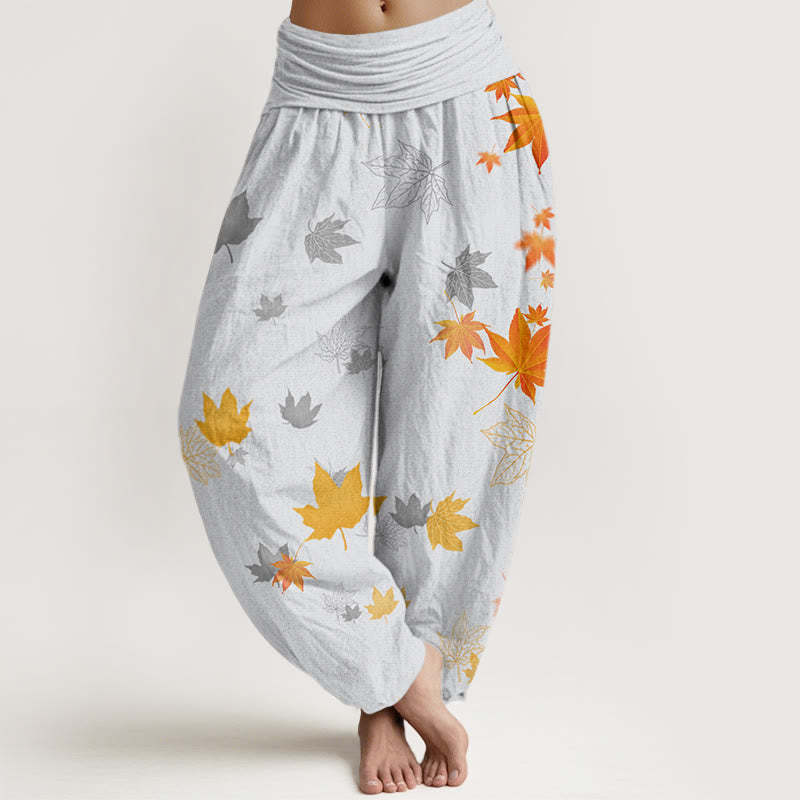 Maple Leaf Pattern Women's Elastic Waist Harem Pants