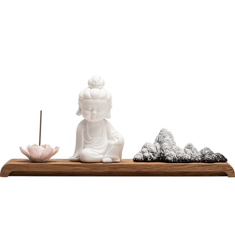 Lotus Flower Tathagata Kwan Yin Avalokitesvara Ksitigarbha Meditation Ceramic Stick Incense Burner Decoration
