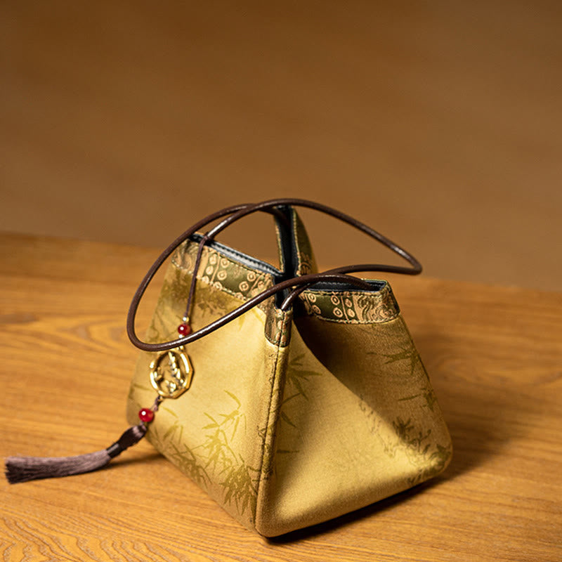 Bamboo Branches Bead Pendant Tassel Xiangyunsha Silk Shoulder Bag Hangbags