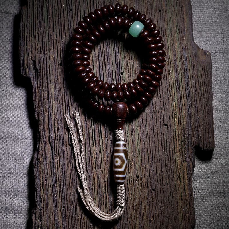 Natural Tibet 108 Mala Beads Purple Bodhi Seed Three-eyed Dzi Bead Copper Dorje Harmony Bracelet