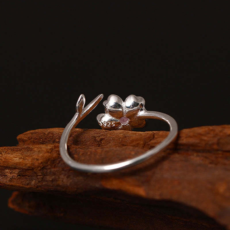 925 Sterling Silver Cherry Blossom Sakura Flower Blessing Adjustable Ring