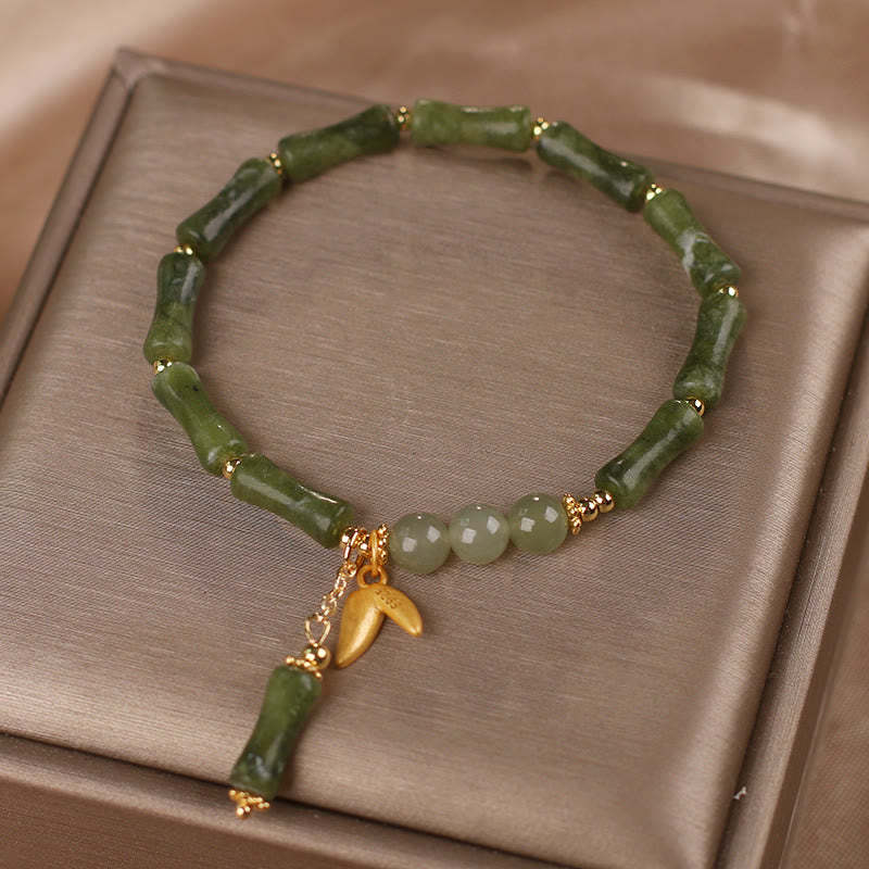 Green Bamboo Jade Leaf Pattern Wealth Luck Bracelet