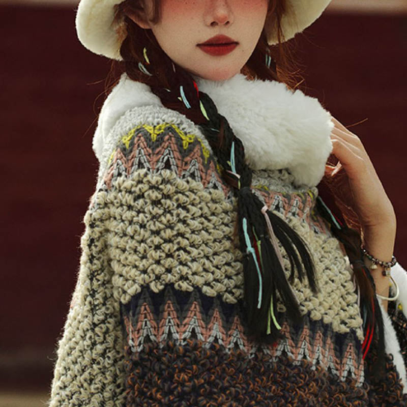 Tibetan Multicolored Striped Shawl Winter Cozy Travel Scarf Wrap