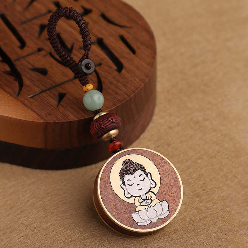Ebony Wood Rosewood mystic zen Avalokitesvara Om Mani Padme Hum Balance Car Key Chain Decoration