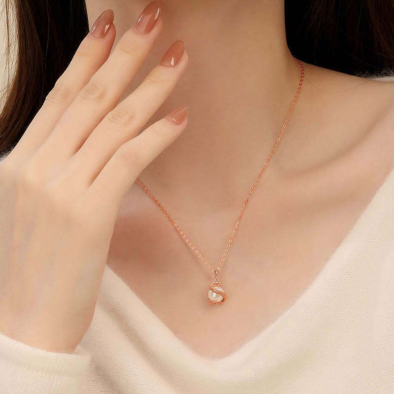 925 Sterling Silver Pearl Year Of The Snake Balance Blessing Necklace Pendant