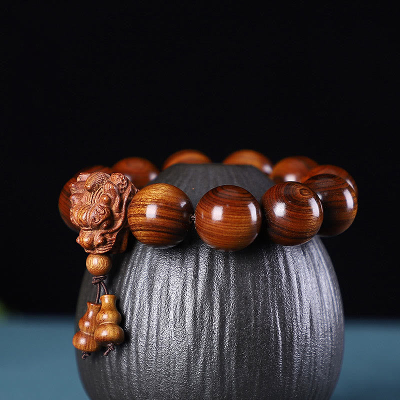 Rosewood Green Sandalwood Small Leaf Red Sandalwood Agarwood Dragon Carved Protection Bracelet