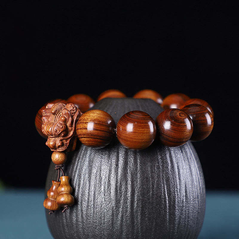 Rosewood Green Sandalwood Small Leaf Red Sandalwood Agarwood Dragon Carved Protection Bracelet