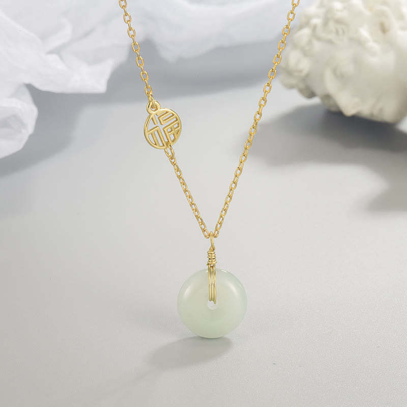 Jade Fu Character Copper Coin Peace Buckle Abundance Necklace Pendant
