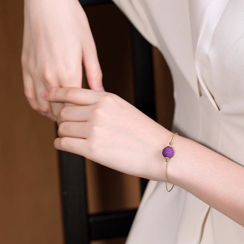 925 Sterling Silver Plated Gold Natural Purple Mica Stone Relief Bead Positive Necklace Pendant Bracelet Set