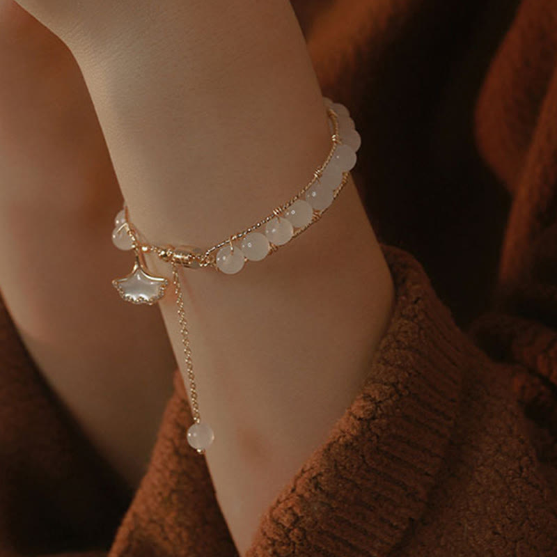 Ginkgo Leaf Jade Bead Luck Bracelet