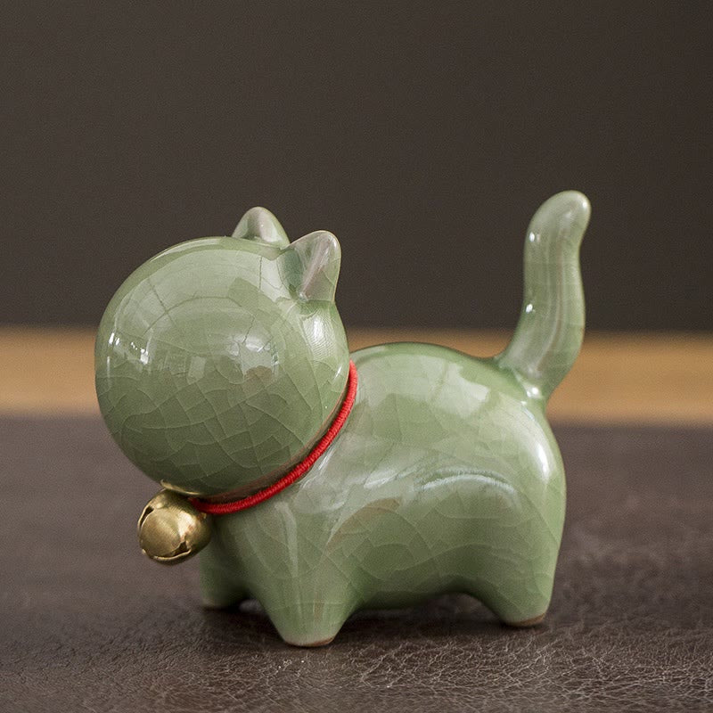Mini Cute Lucky Bell Cat Tea Pet Ceramic Home Desk Figurine Decoration