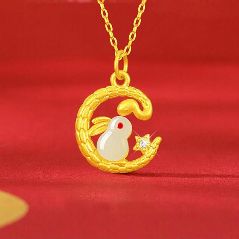 999 Gold Snake Around Rabbit Year Of The Snake Luck Necklace Pendant