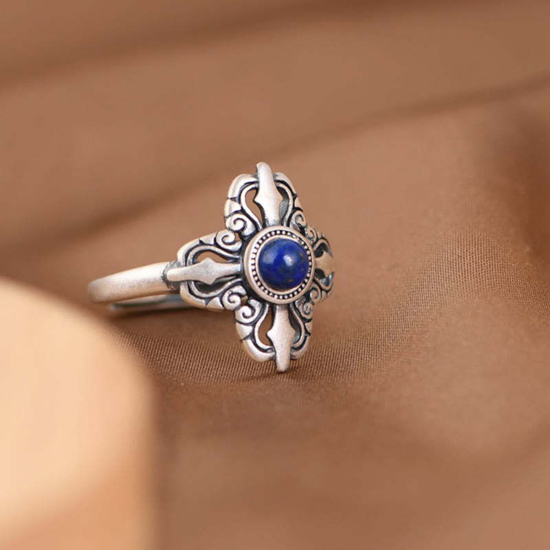 Tibet 925 Sterling Silver Natural Lazurite Positive Adjustable Ring