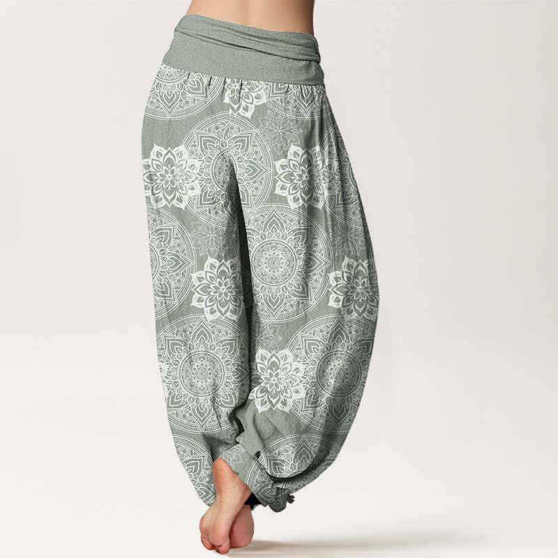 Casual Round Mandala Flower Design Women's Elastic Waist Harem Pants