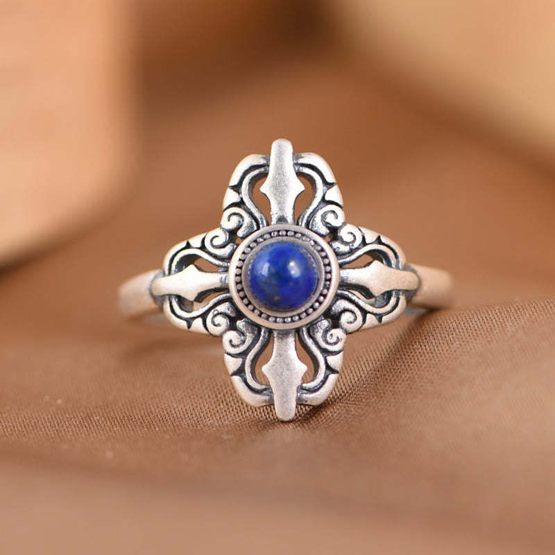 Tibet 925 Sterling Silver Natural Lazurite Positive Adjustable Ring