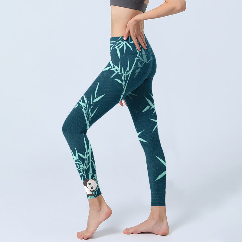 Lush Turquoise Bamboo Panda Pattern Gym Leggings Women's Yoga Pants