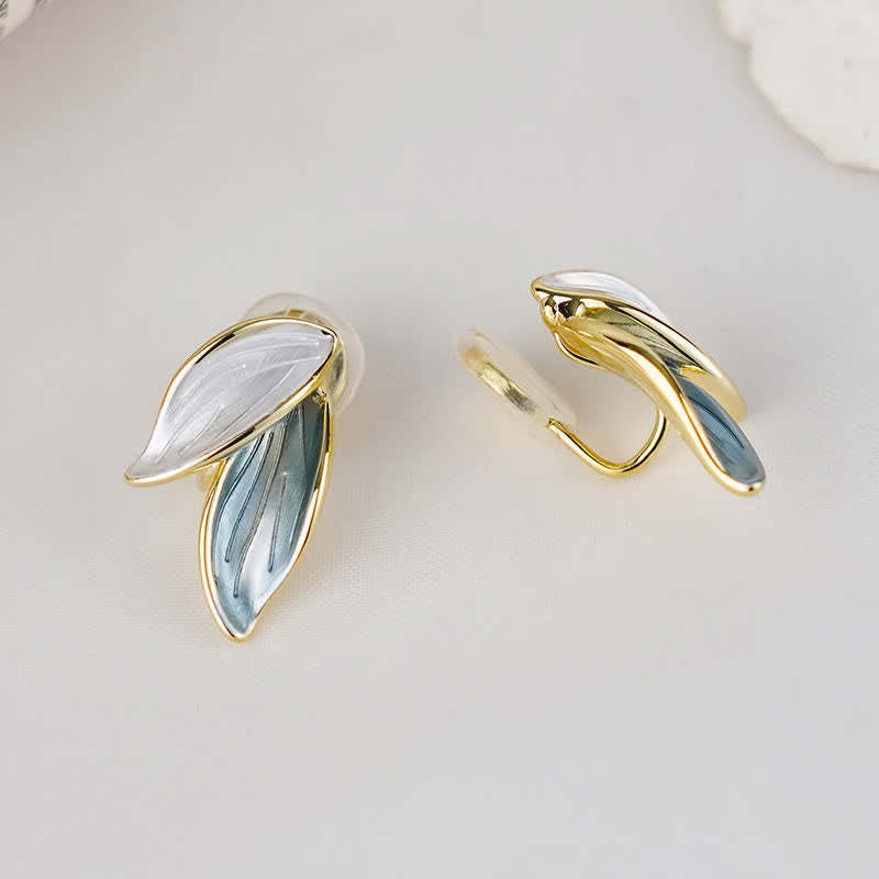 Leaf Design Luck Stud Earrings
