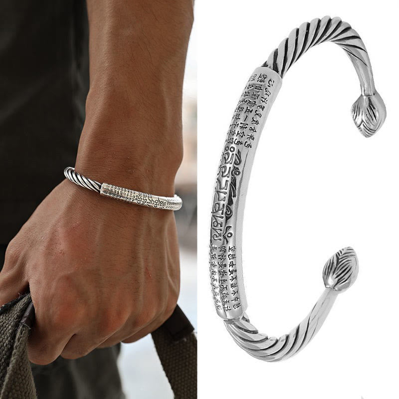Tibetan Om Mani Padme Hum Heart Sutra Purity Cuff Bracelet