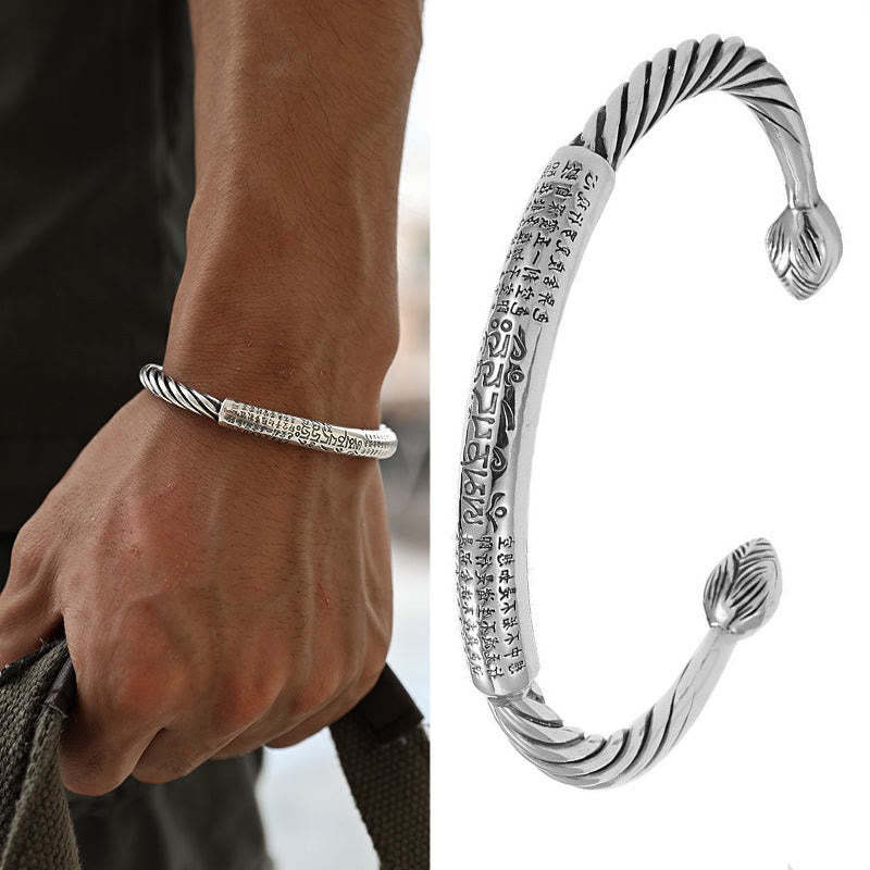 Tibetan Om Mani Padme Hum Heart Sutra Purity Cuff Bracelet