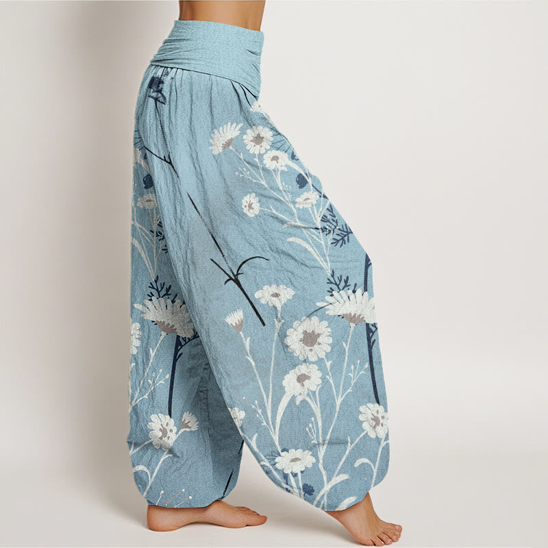 Independent Blooming Flower Pattern Women's Elastic Waist Harem Pants